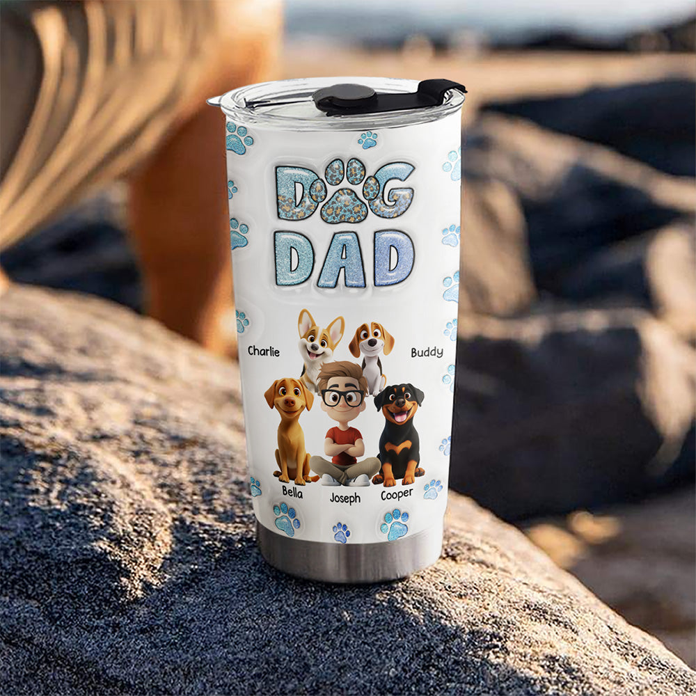 Custom Christmas Birthday Gifts For Dog Dad, Dog Lovers • Dog Dad Handsome Chibi - Personalized 3D Inflated Effect Tumbler