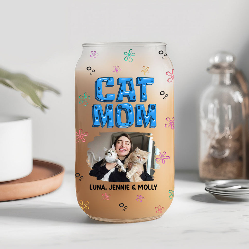 Sponge Cat Mom Photo - Personalized Glass Can