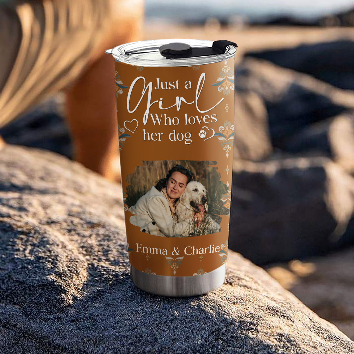 Custom Photo Christmas Birthday Gifts For Dog Mom, Dog Lovers • Stay Here With Dogs Photo - Personalized Tumbler