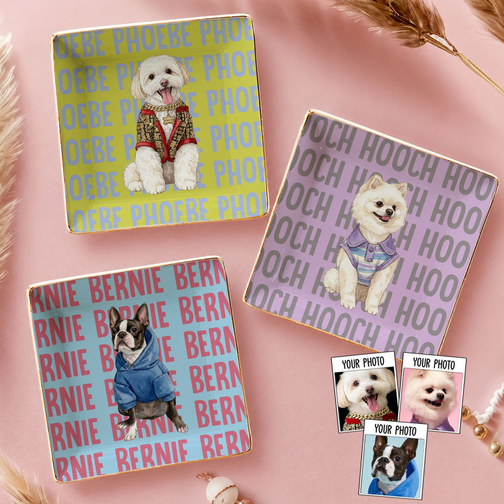 Custom Dog Portrait Trinket Dish Gift For Dog Mom • Paws In Watercolor - Personalized Jewelry Dish