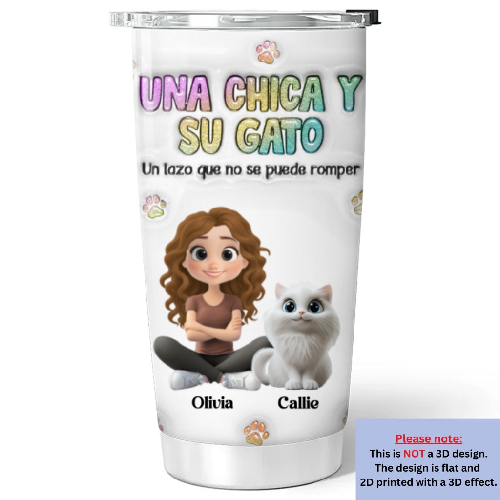 Custom Christmas Birthday Gifts For Cat Mom, Cat Lovers • Una chica y su gato – Vaso térmico personalizado con efecto 3D inflado