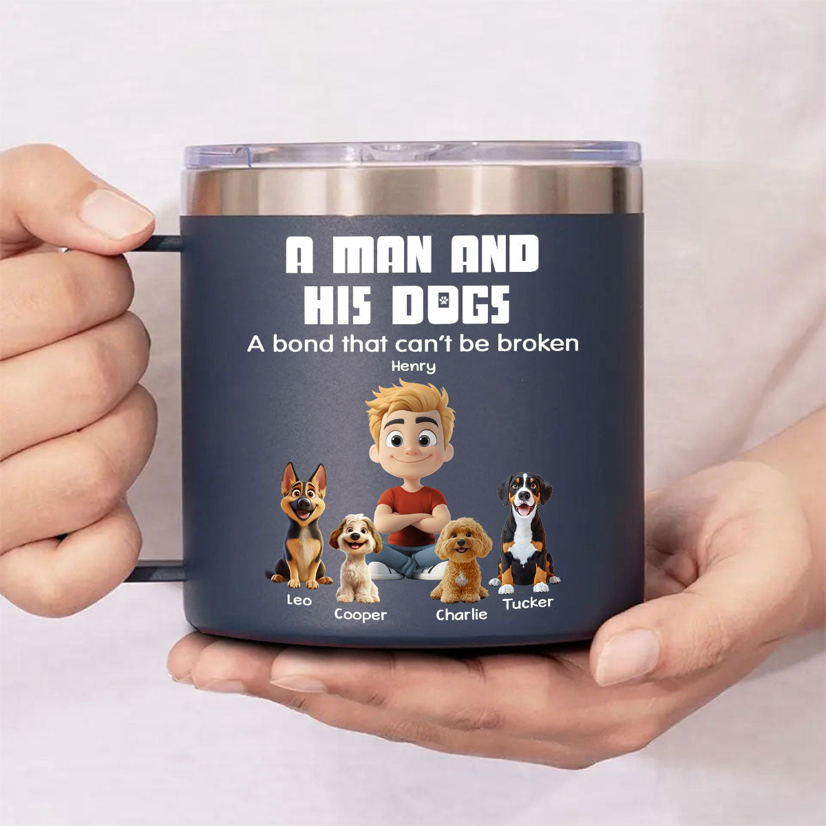 Custom Father's day Birthday Gifts For Dog Dad, Dog Lovers • Best Dad Ever - Personalized 14oz Stainless Steel Tumbler With Handle