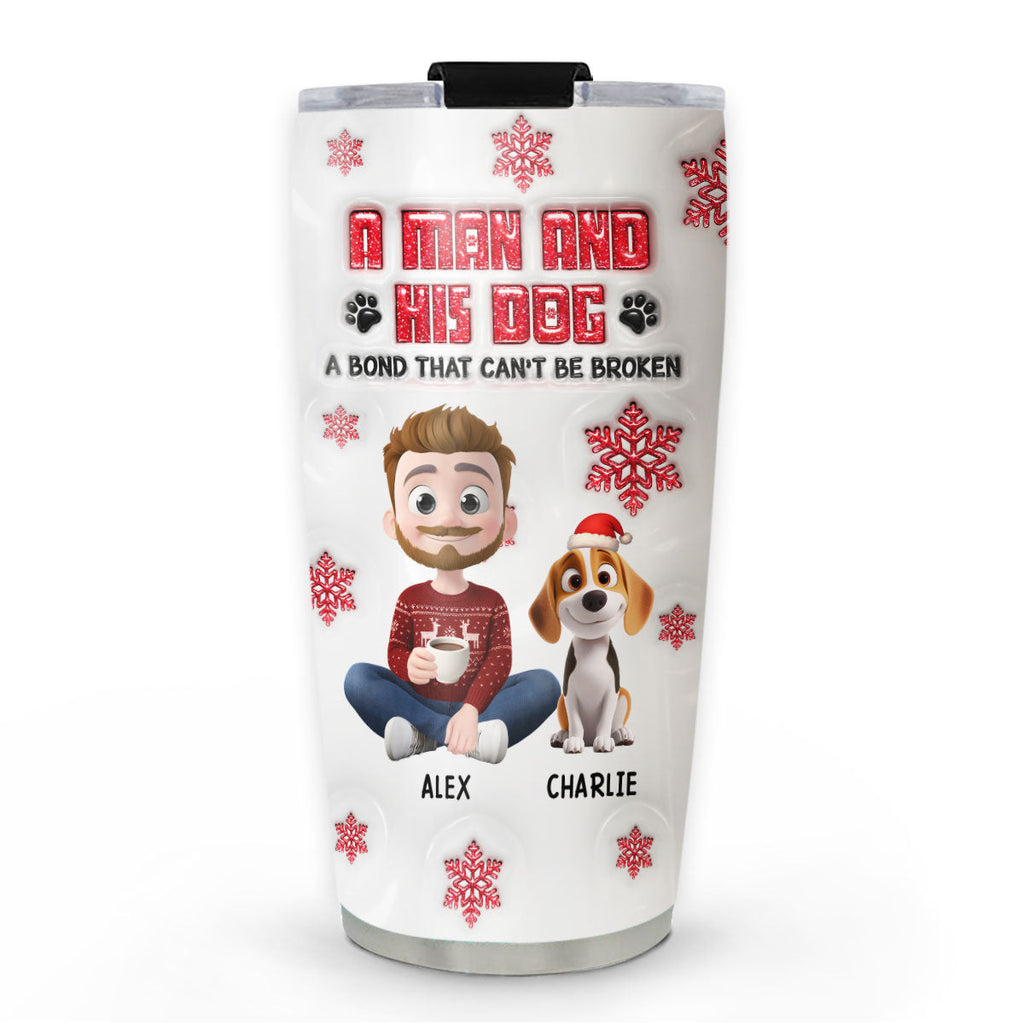 Custom Christmas Birthday Gifts For Dog Dad, Dog Lovers • No Space Between Us Dad Ver - Personalized 3D Inflated Effect Tumbler