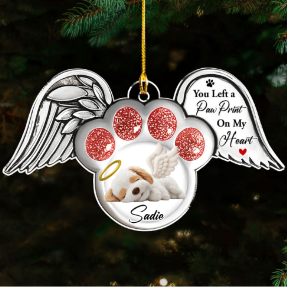Custom Christmas Memorial Sympathy Gifts For Dogs, Cats • Pawprints In Heaven - Personalized Acrylic Ornament