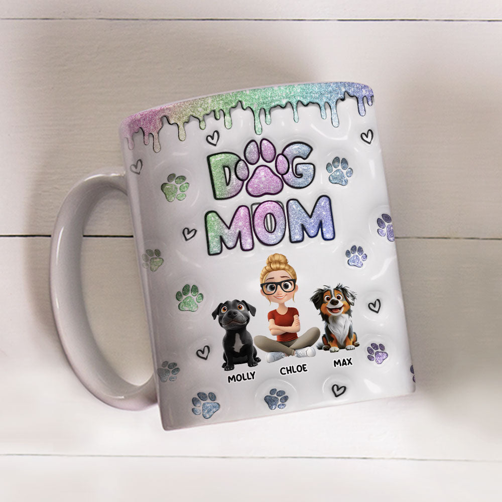 Custom Christmas Birthday Gifts For Dog Mom, Dog Lovers • Lovely Chibi Dog Mom - Personalized 3D Inflated Effect Mug