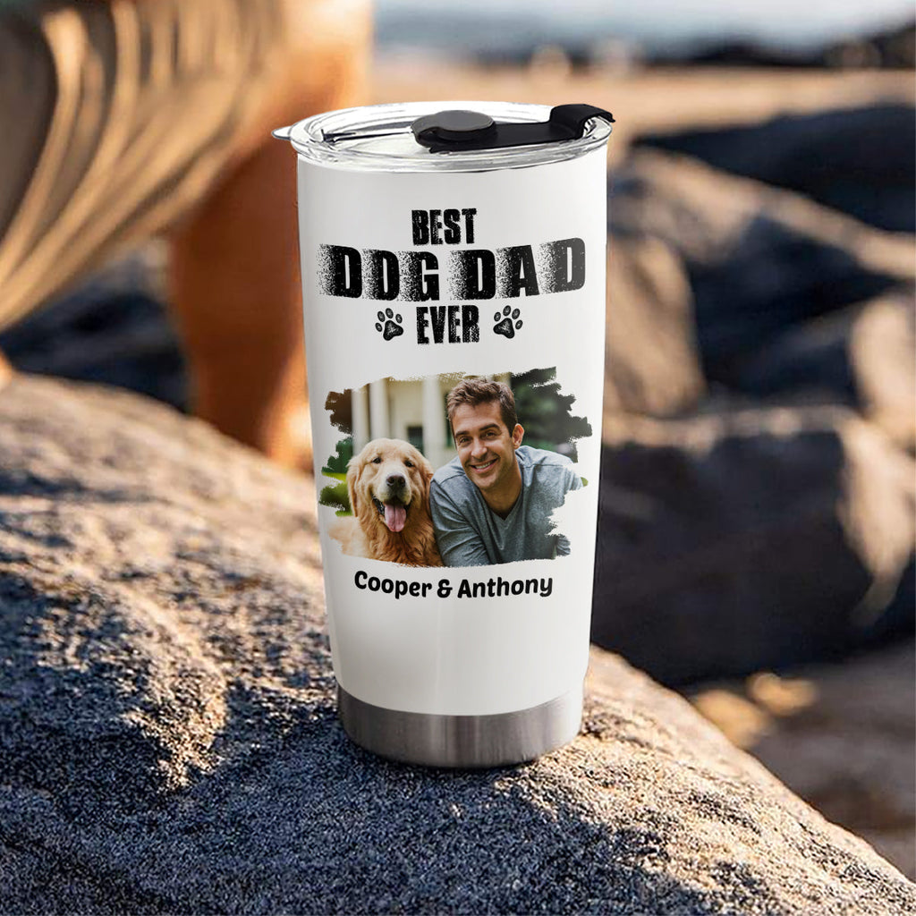 Custom Photo Father's day Birthday Gifts For Dog Dad, Dog Lovers • Best Dad Ever Photo Version 2 - Personalized Tumbler