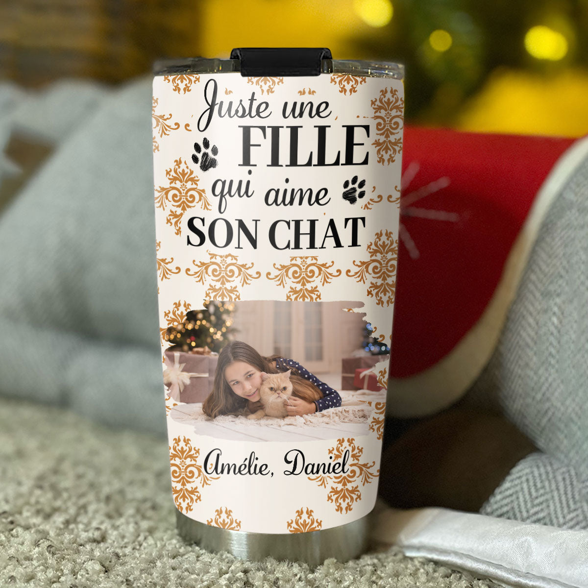 Custom Photo Christmas Birthday Gifts For Pet Mom, Pet Lovers • Gobelet Personnalisé - Chat Citrouille d’Automne Photo