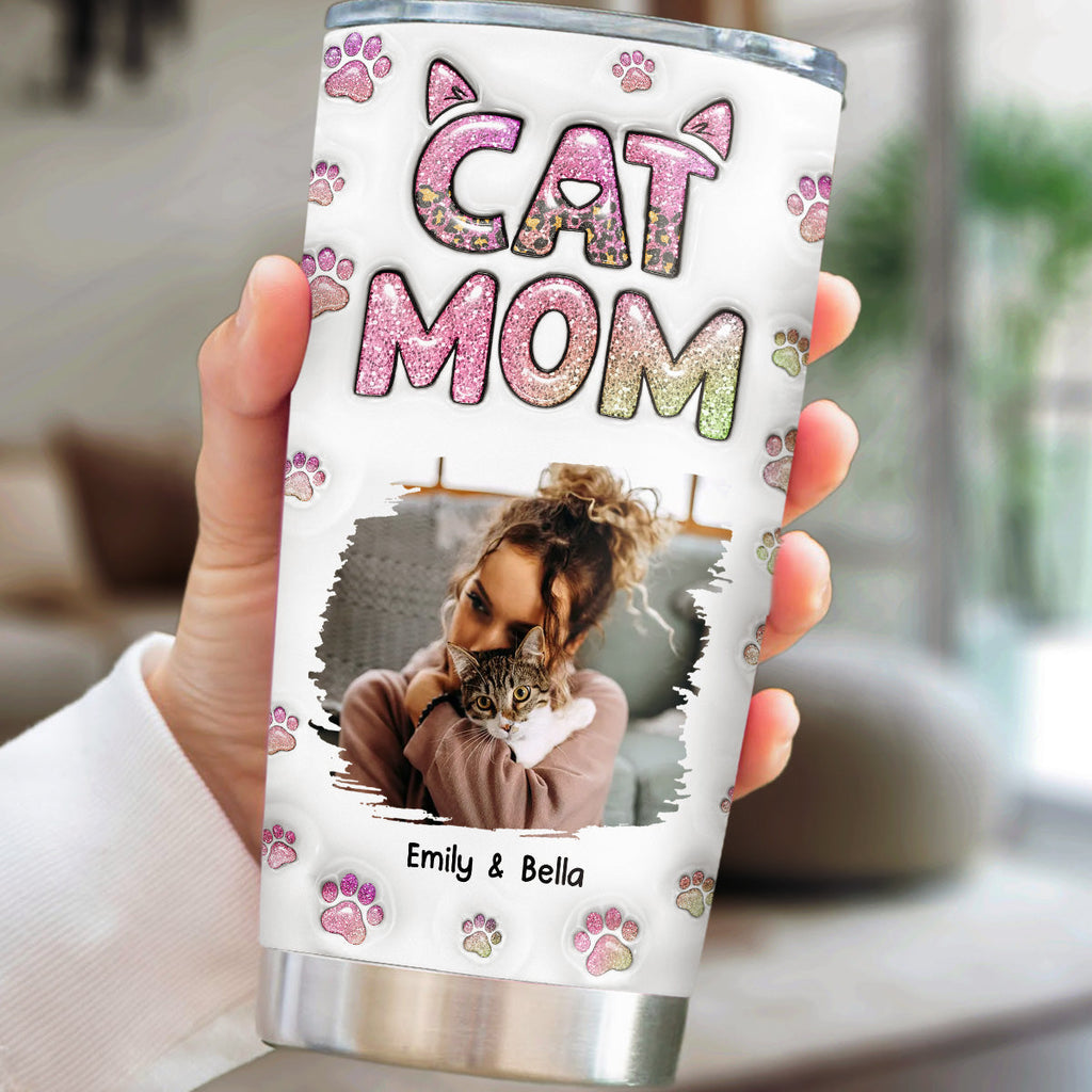 Custom Photo Christmas Birthday Gifts For Cat Mom, Cat Lovers • Cat Mom Lovely Chibi Version 2 Photo - Personalized 3D Inflated Effect Tumbler