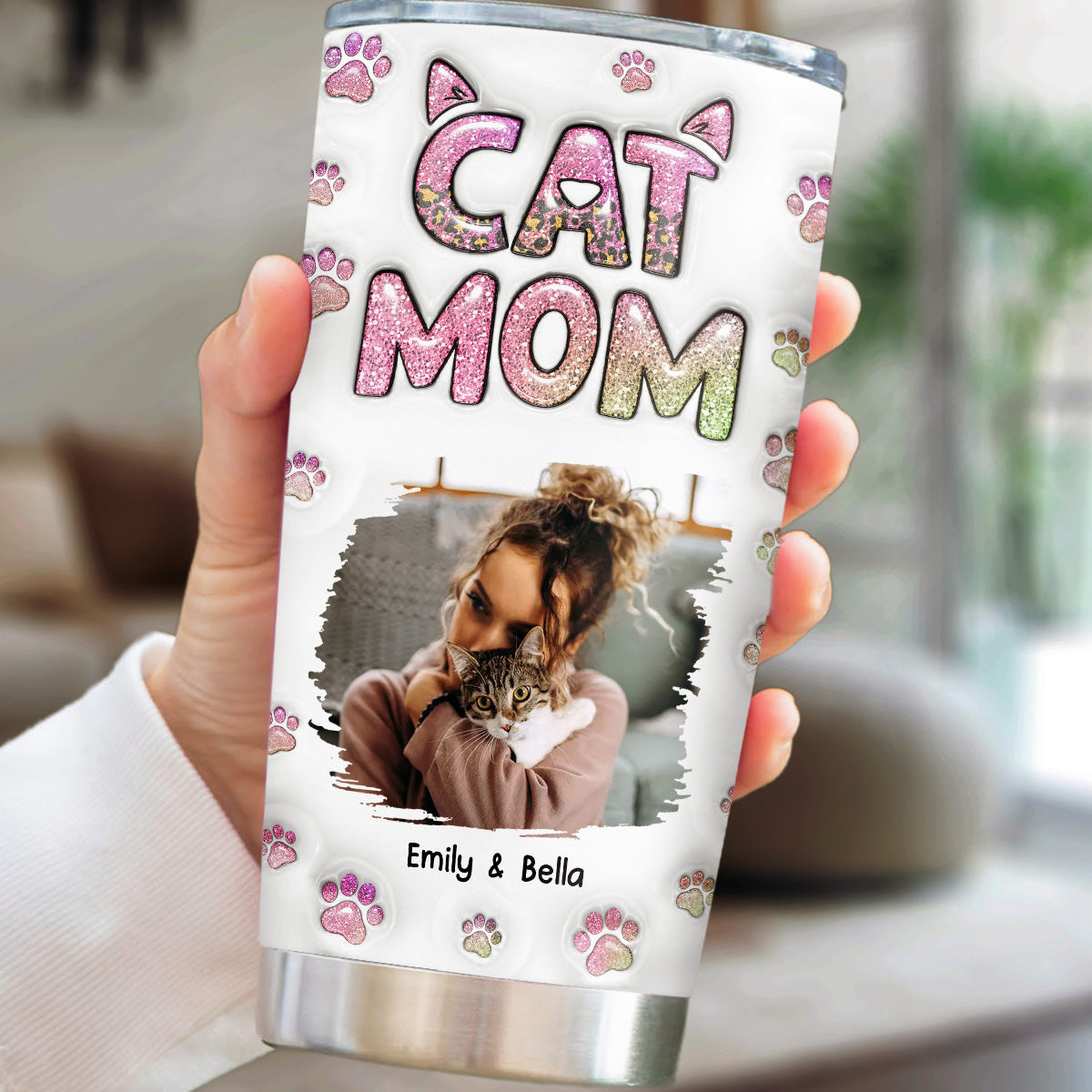 Custom Photo Christmas Birthday Gifts For Cat Mom, Cat Lovers • Cat Mom Lovely Chibi Version 2 Photo - Personalized 3D Inflated Effect Tumbler