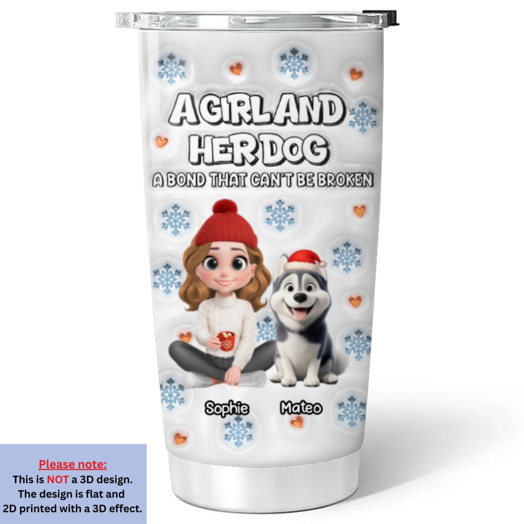Custom Christmas Birthday Gifts For Dog Mom, Dog Lovers • Christmas Day With Dog Mom Ver 2 - Personalized 3D Inflated Effect Tumbler