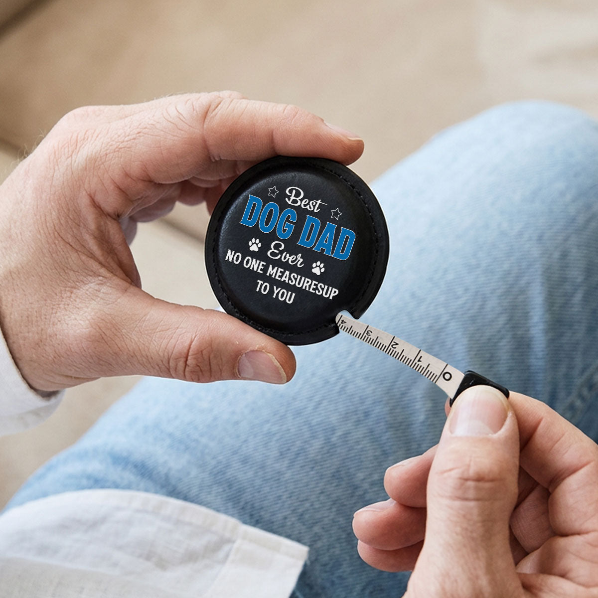 No One Measures Up To Dog Dad - Personalized Leather Tape Measure