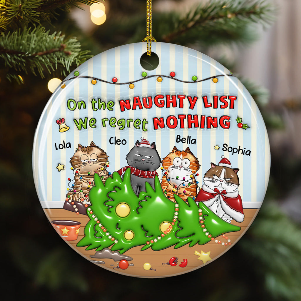 Custom Christmas Decor Home Birthday Gifts For Cat Lovers • Naughty List Catmas - Personalized 3D Inflated Effect Ceramic Ornament