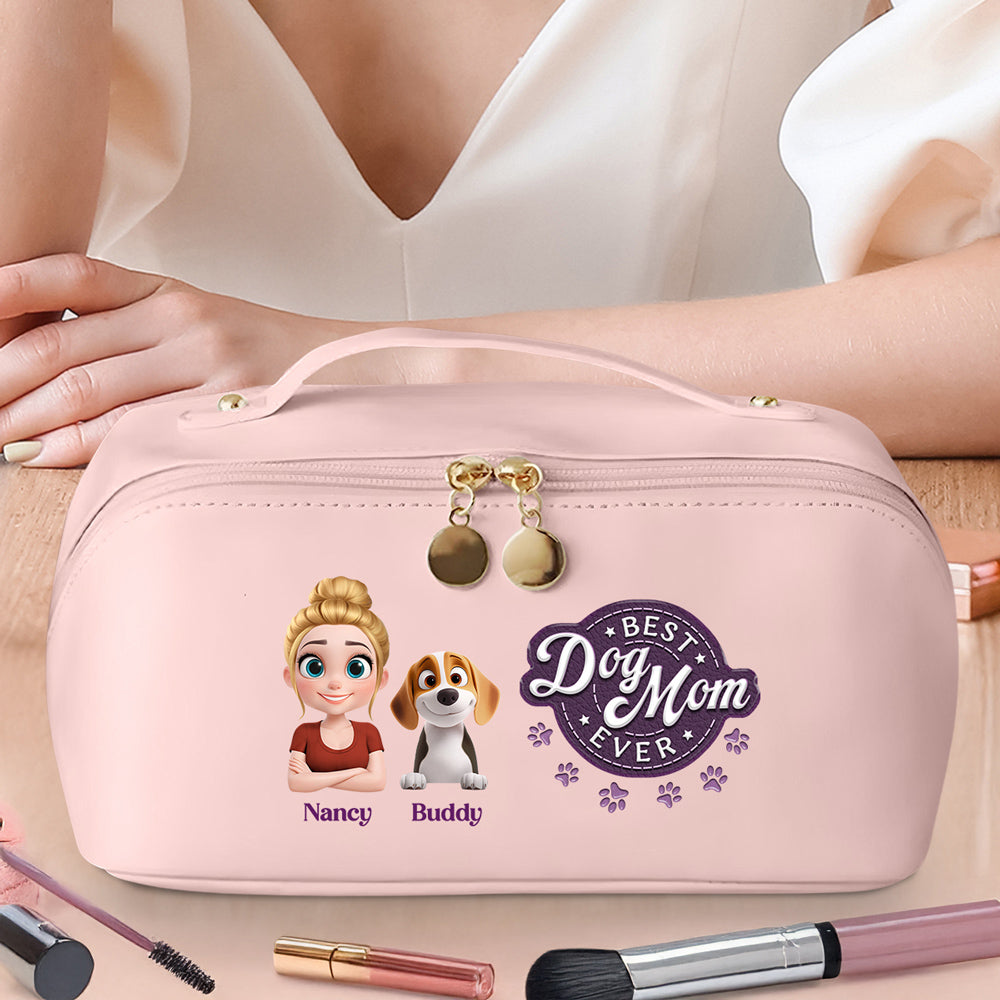 Best Dog Mom In The World - Personalized Leather Makeup Bag