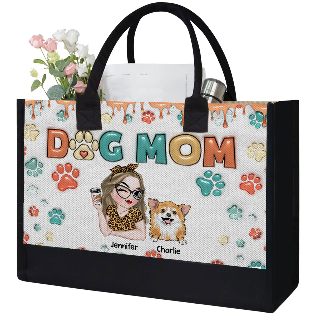 Mom Of Dogs Bag - Personalized 3D Inflated Effect Canvas Tote Bag