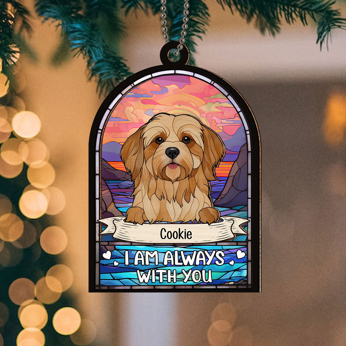 Custom Christmas Memorial Sympathy Gifts For Dogs, Cats • My Dog Always With Me - Personalized Suncatcher Ornament