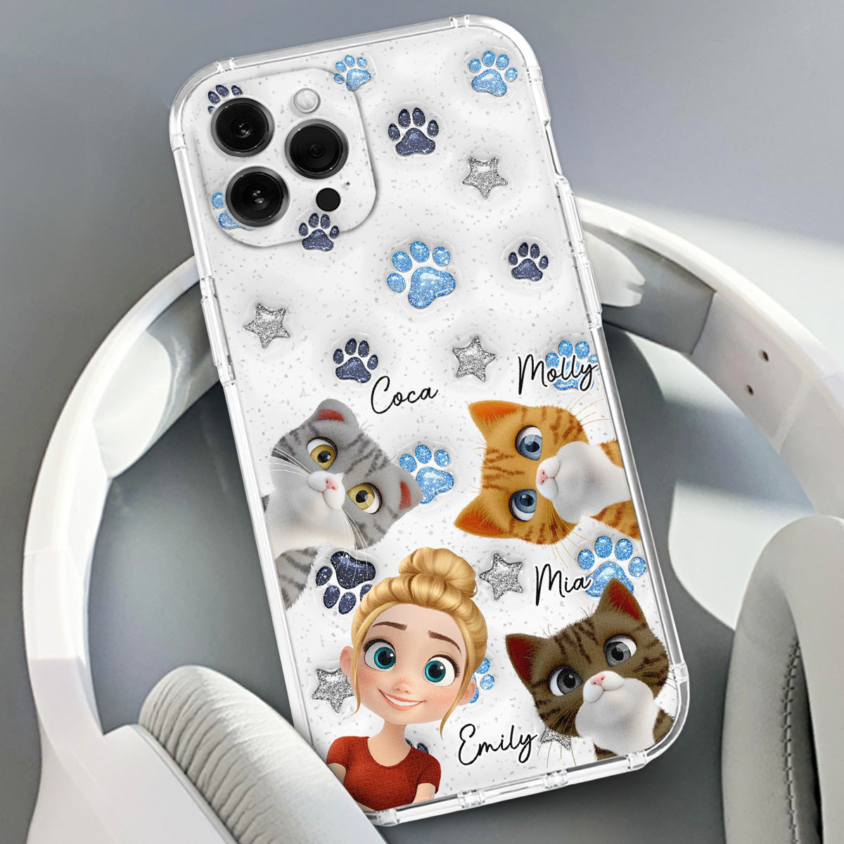 Cat Mom Dad Blue Star - Personalized 3D Inflated Effect Phone Case