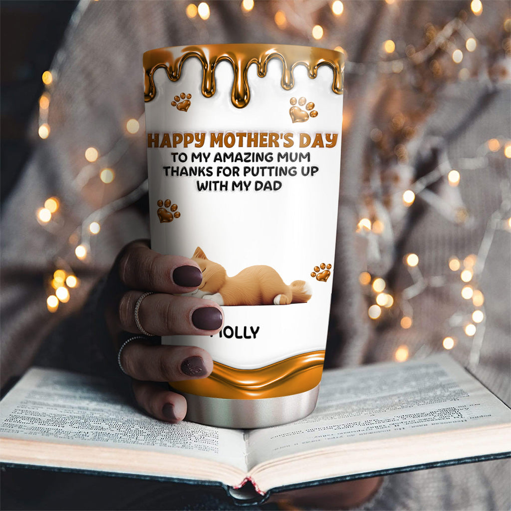 Custom Mother's day Birthday Gifts For Cat Mom, Cat Lovers • Wonderful Time Beside Cat Mom - Personalized 3D Effect Tumbler