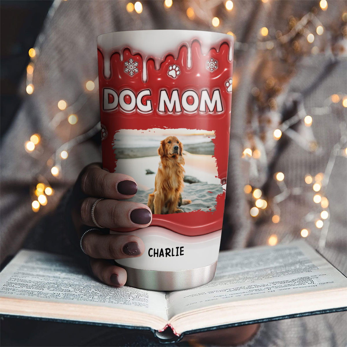 Custom Mother's day Birthday Gifts For Pet Mom, Pet Lovers • Christmas Mom Of Dogs Photo - Personalized 3D Inflated Effect Tumbler