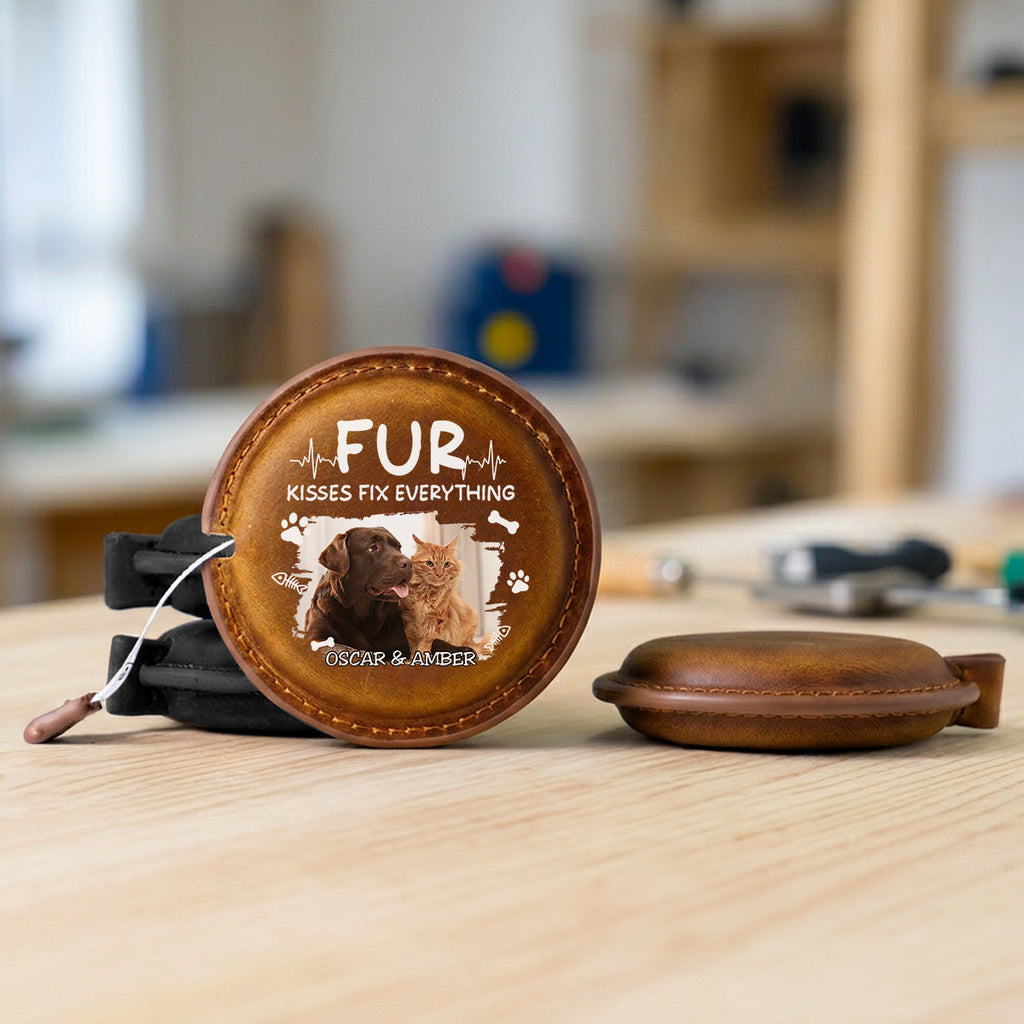 Pet Kisses Photo - Personalized Leather Tape Measure