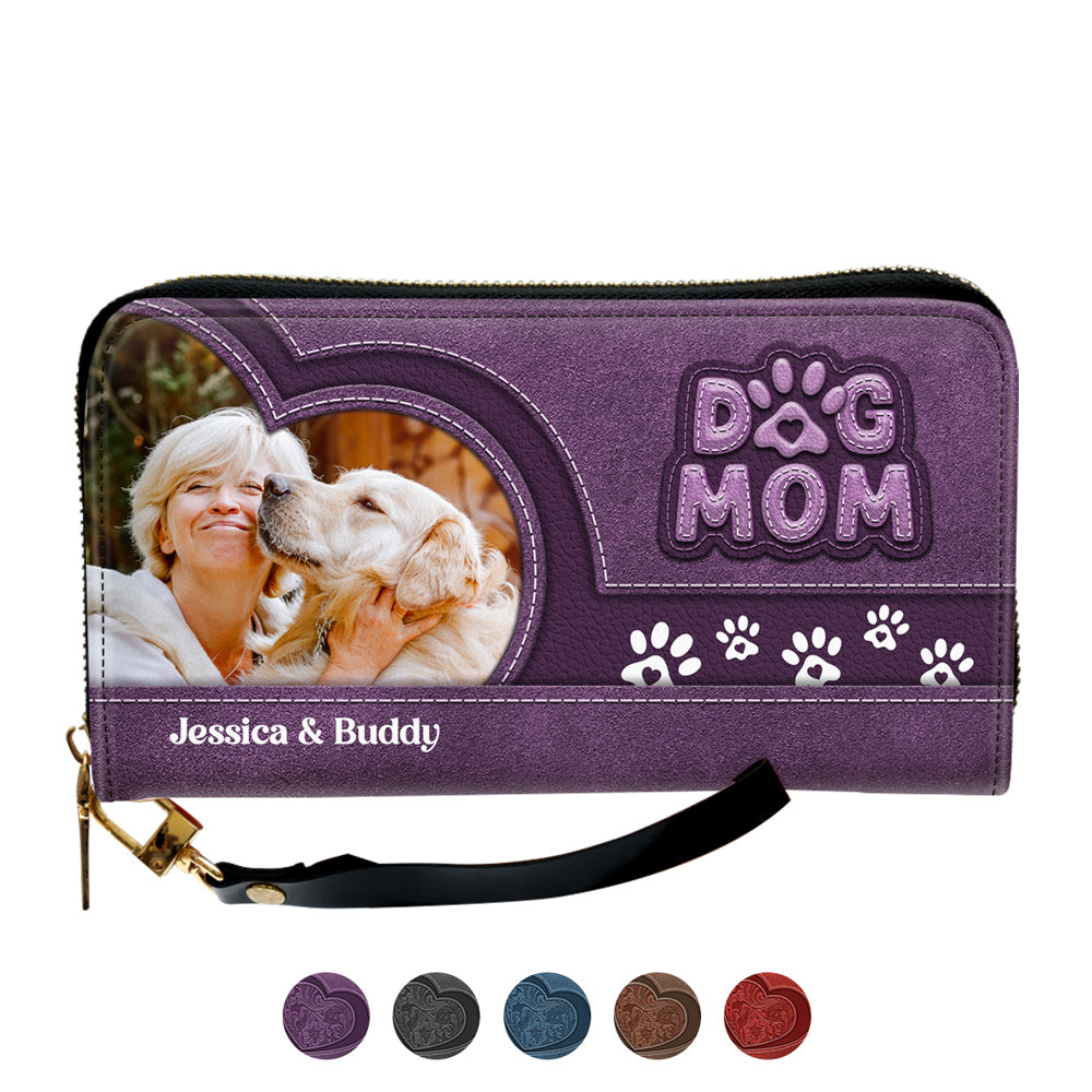 Chibi Cartoon Dog Mom Photo - Personalized Leather Wallet