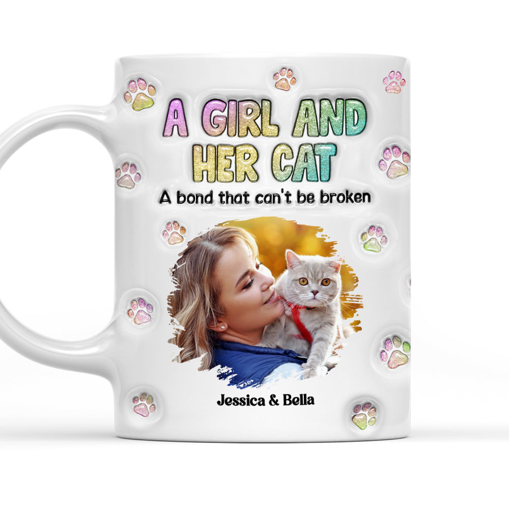 Custom Photo Christmas Birthday Gifts For Dog Mom, Dog Lovers • A Girl And Her Cat Photo - Personalized 3D Inflated Effect Mug