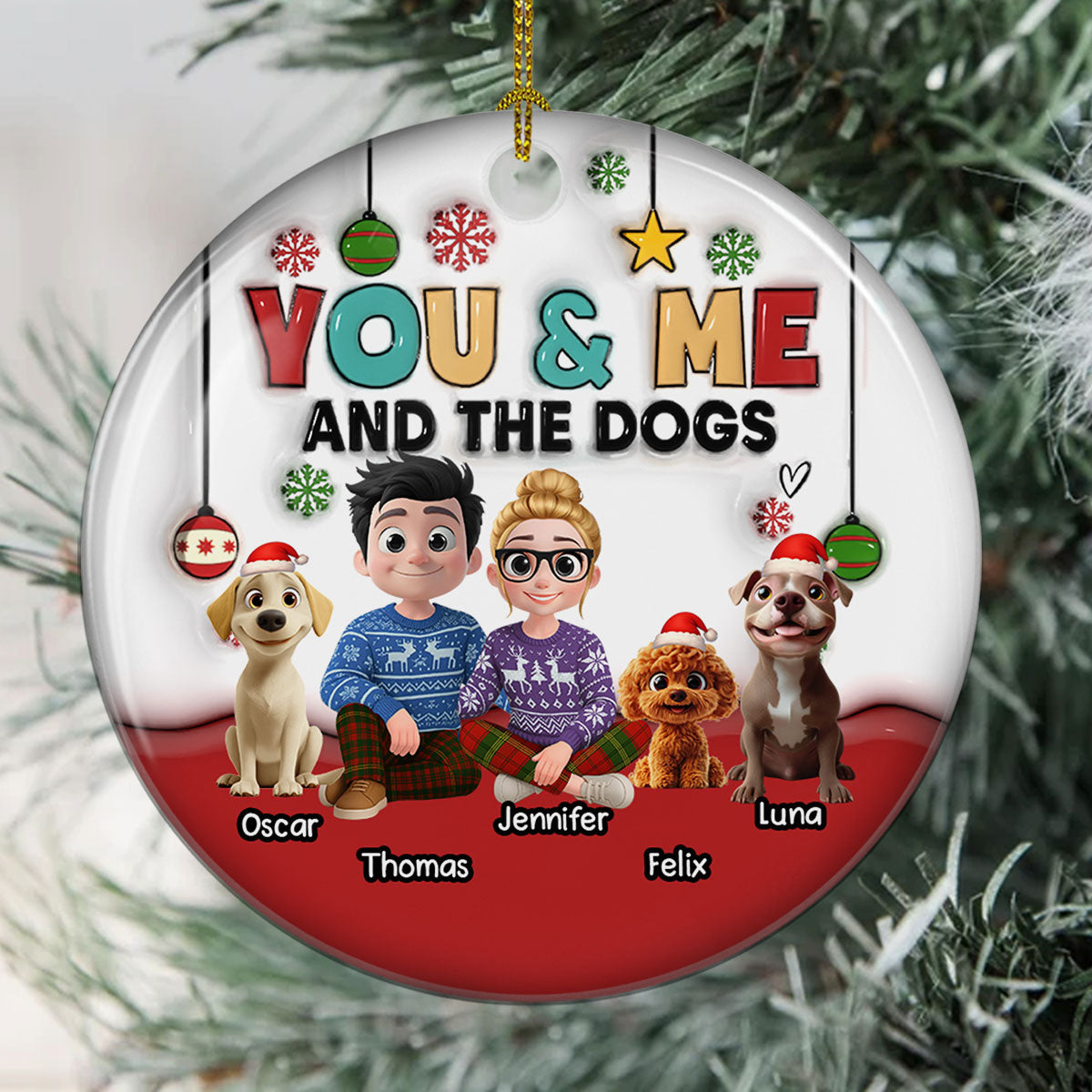 Custom Christmas Decor Home Birthday Gifts For Dog Lovers • Our Holiday With Lovely Dog - Personalized 3D Inflated Effect Ceramic Ornament
