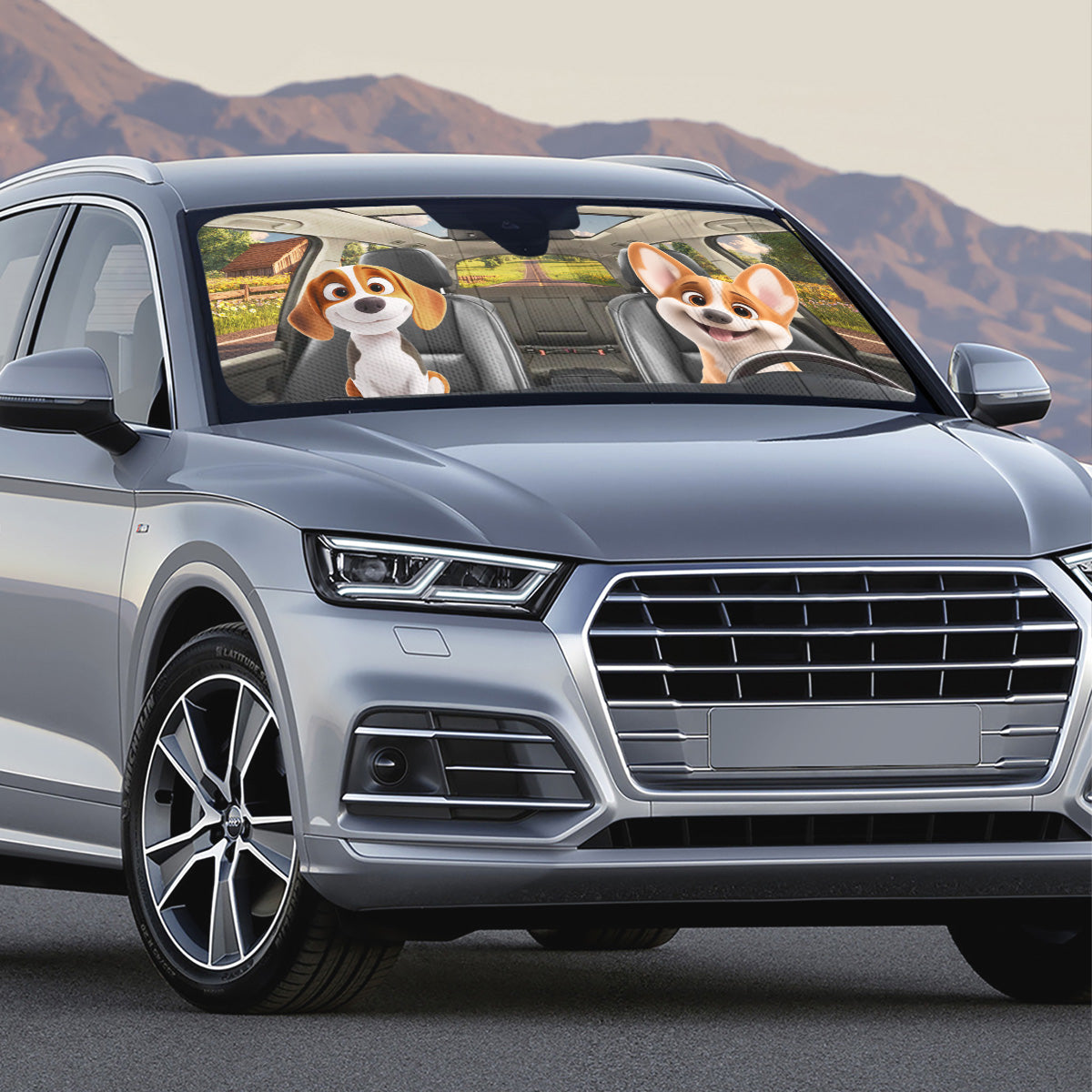 Dog Drives Car - Personalized Car Sunshade