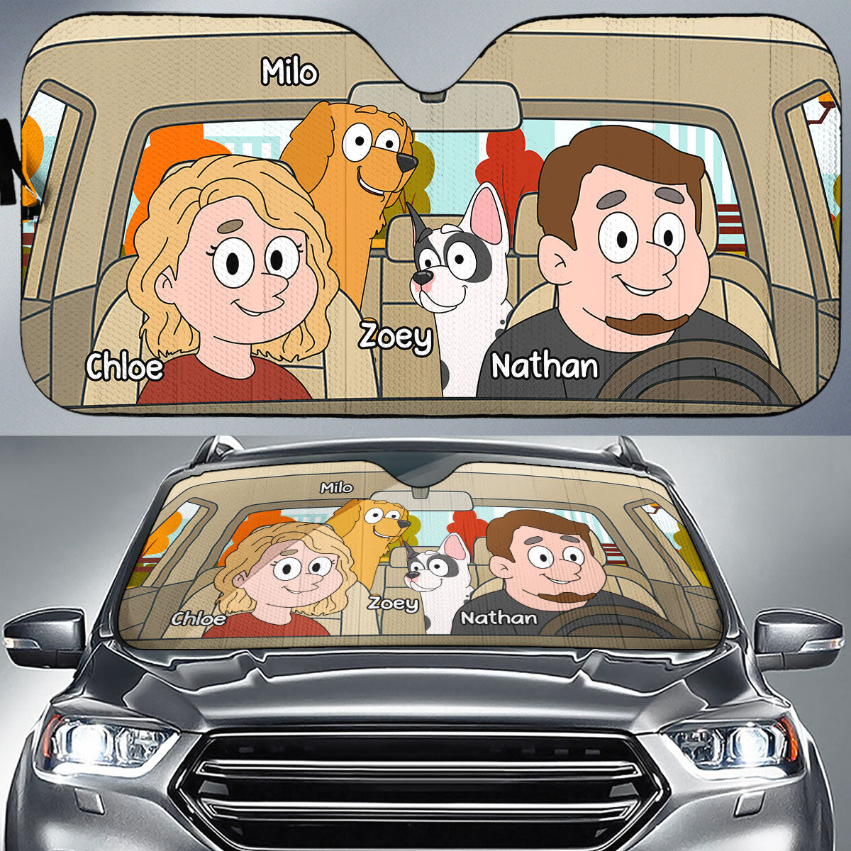 Custom Christmas Birthday Gifts Car Accessories for Dog Parents • Paint The Town Blue - Personalized Car Sunshade