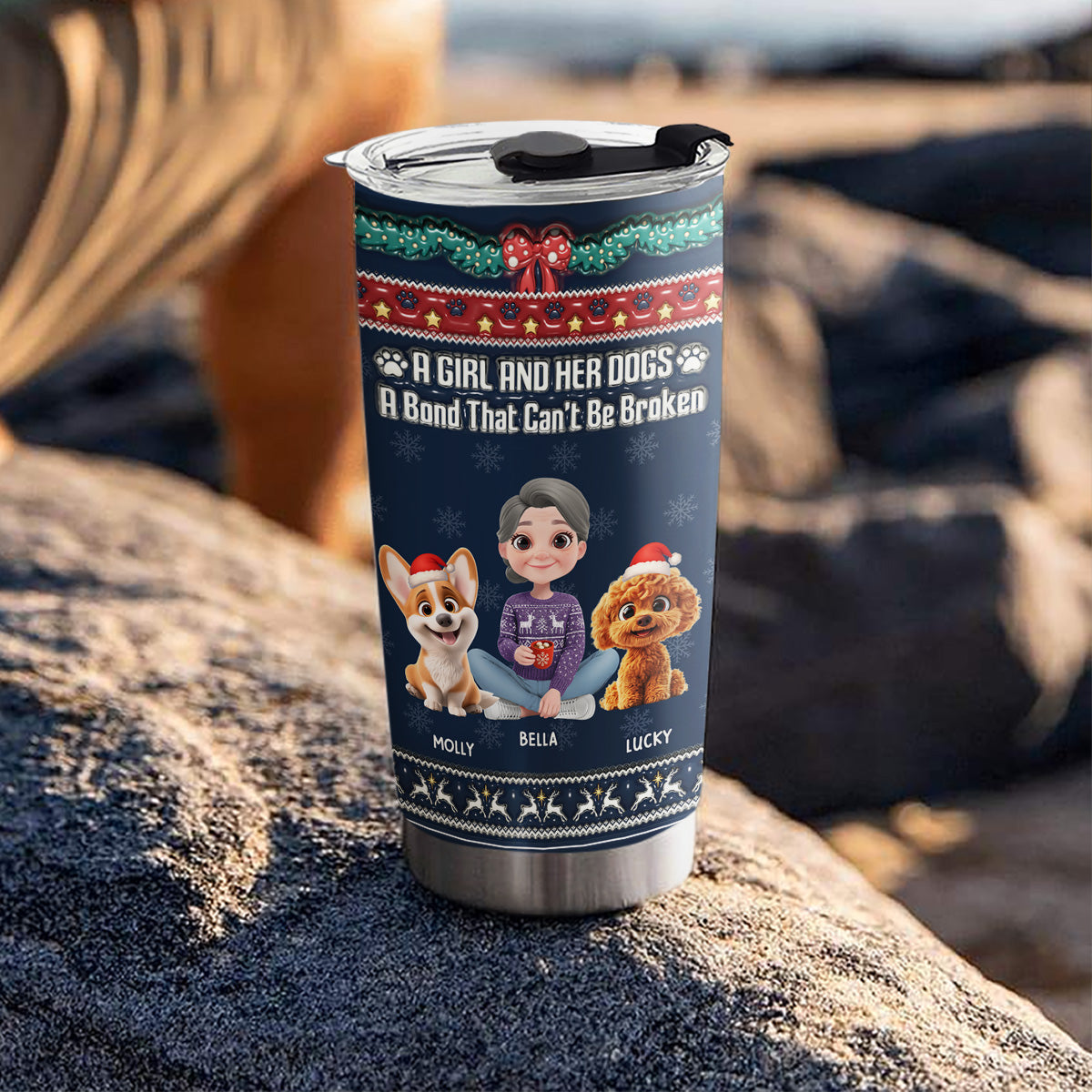 Custom Christmas Birthday Gifts For Dog Mom, Dog Lovers • Christmas A Girl And Her Dog - Personalized 3D Inflated Effect Tumbler