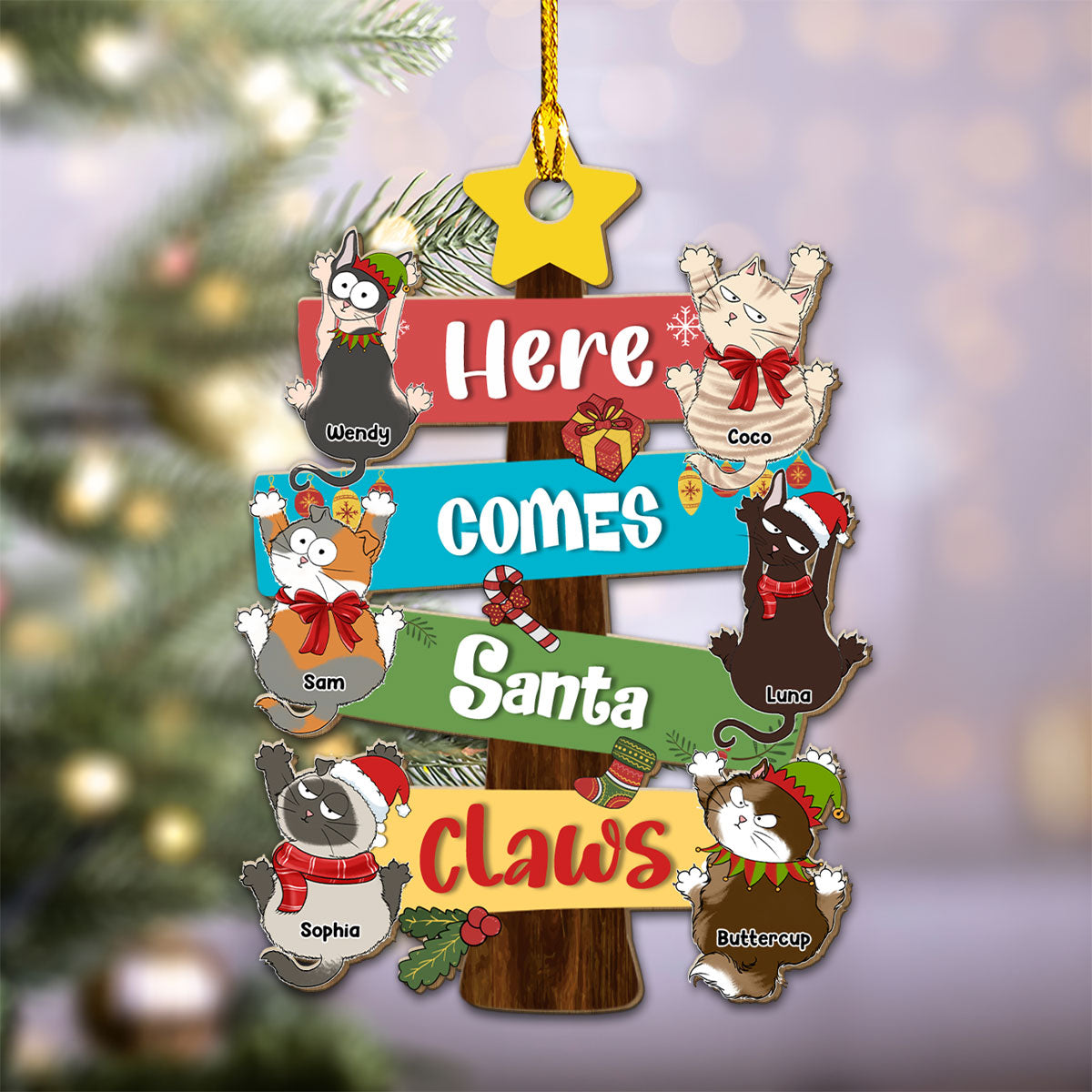 Here Comes Santa Paws - Personalized Wood Ornament