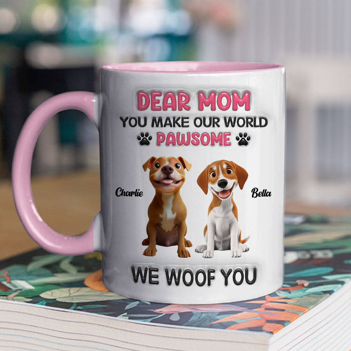 Custom Christmas Birthday Gifts For Dog Mom, Dog Lovers • You Make My World Pawsome - Personalized 3D Inflated Effect Accent Mug