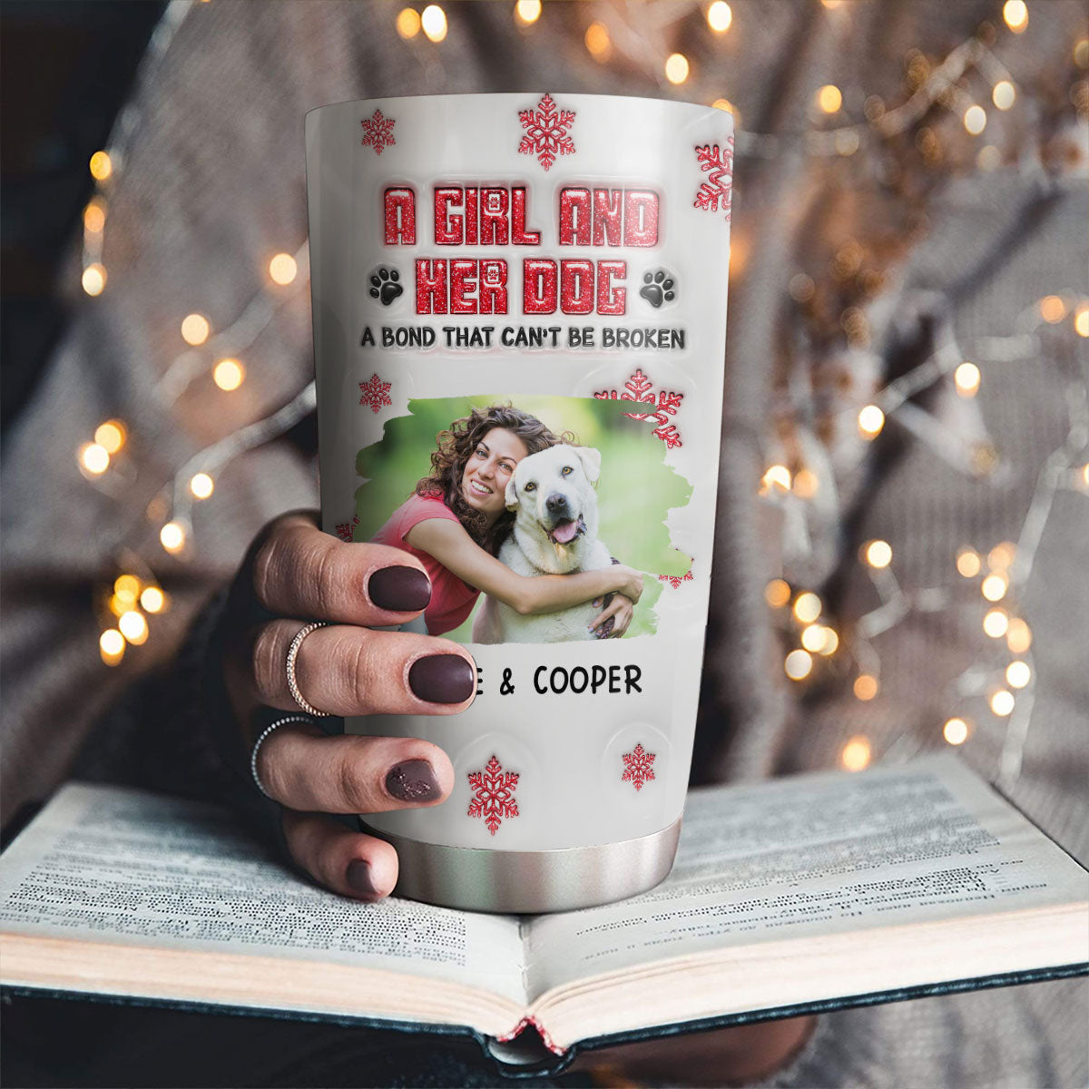 Custom Photo Christmas Birthday Gifts For Dog Mom, Dog Lovers • No Space Between Us Photo - Personalized 3D Inflated Effect Tumbler