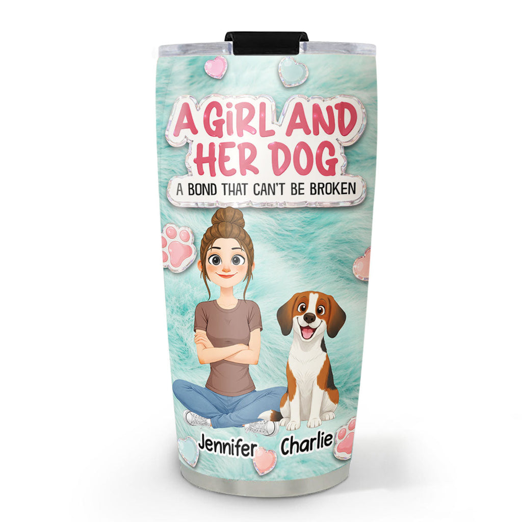 Custom Christmas Birthday Gifts For Dog Mom, Dog Lovers • Storybook Cute Girl And Her Dogs - Personalized Tumbler