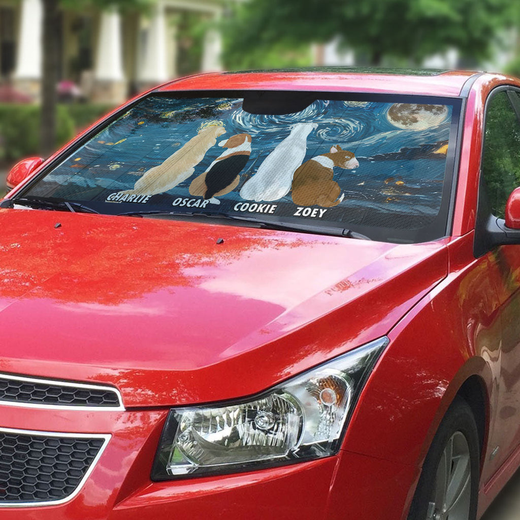 Custom Christmas Birthday Gifts Car Accessories for Dog Parents • Dogs In Dark Night - Personalized Car Sunshade