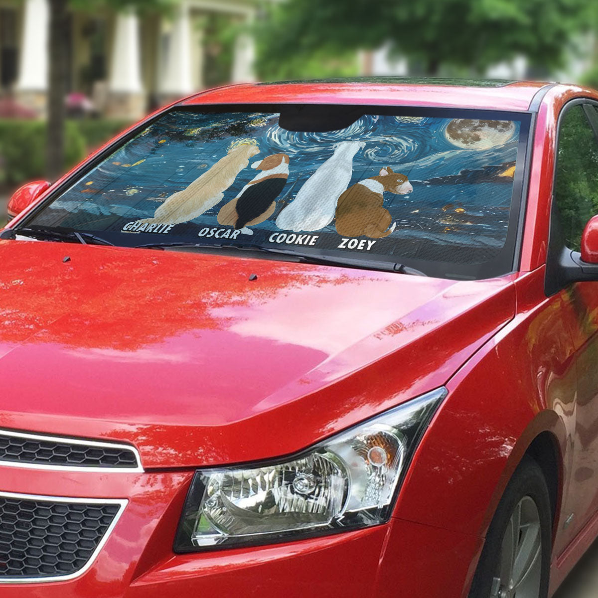 Custom Christmas Birthday Gifts Car Accessories for Dog Parents • Dogs In Dark Night - Personalized Car Sunshade