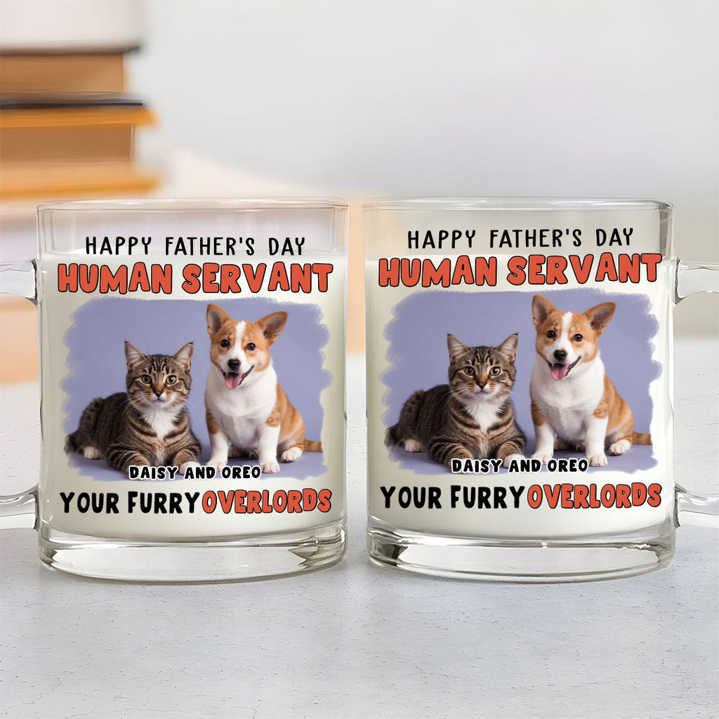 Custom Photo Father's day Birthday Gifts For Dog Dad, Dog Lovers • Your Furry Overlords Pet Ver Photo - Personalized Glass Mug