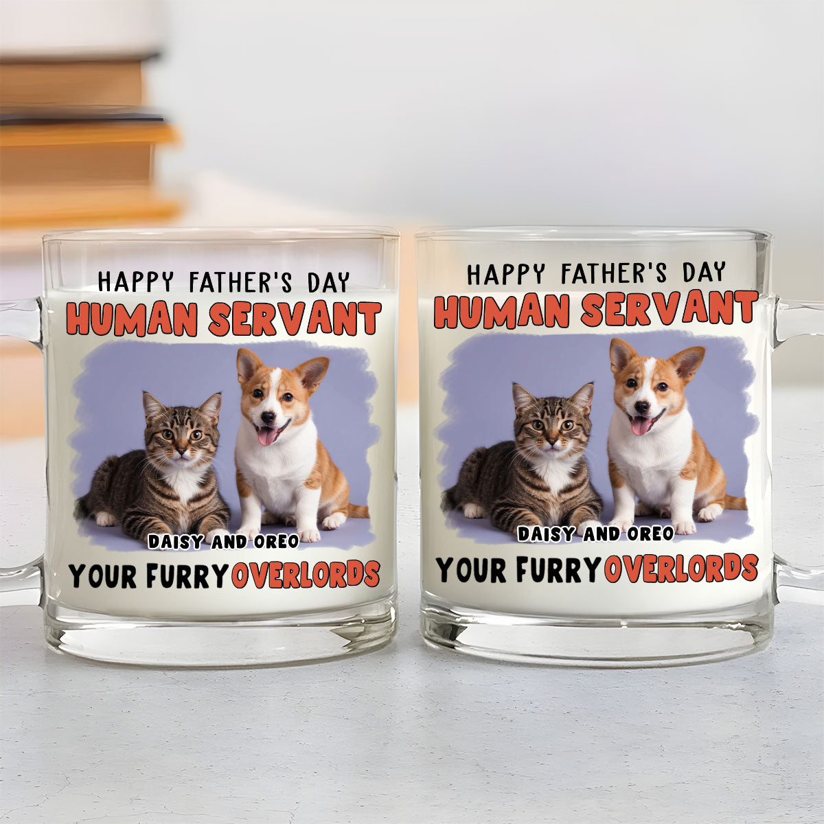 Custom Photo Father's day Birthday Gifts For Dog Dad, Dog Lovers • Your Furry Overlords Pet Ver Photo - Personalized Glass Mug