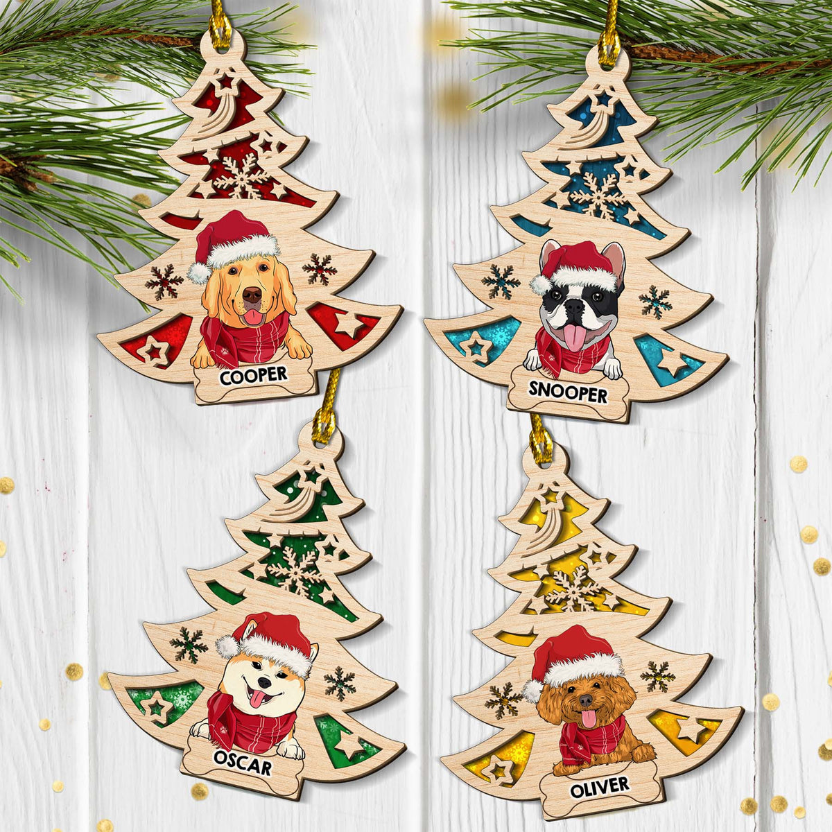 Custom Christmas Decor Home Birthday Gifts For Dog Mom, Dog Lovers • Dog And Christmas Tree - Personalized 2-layered Wood Ornament
