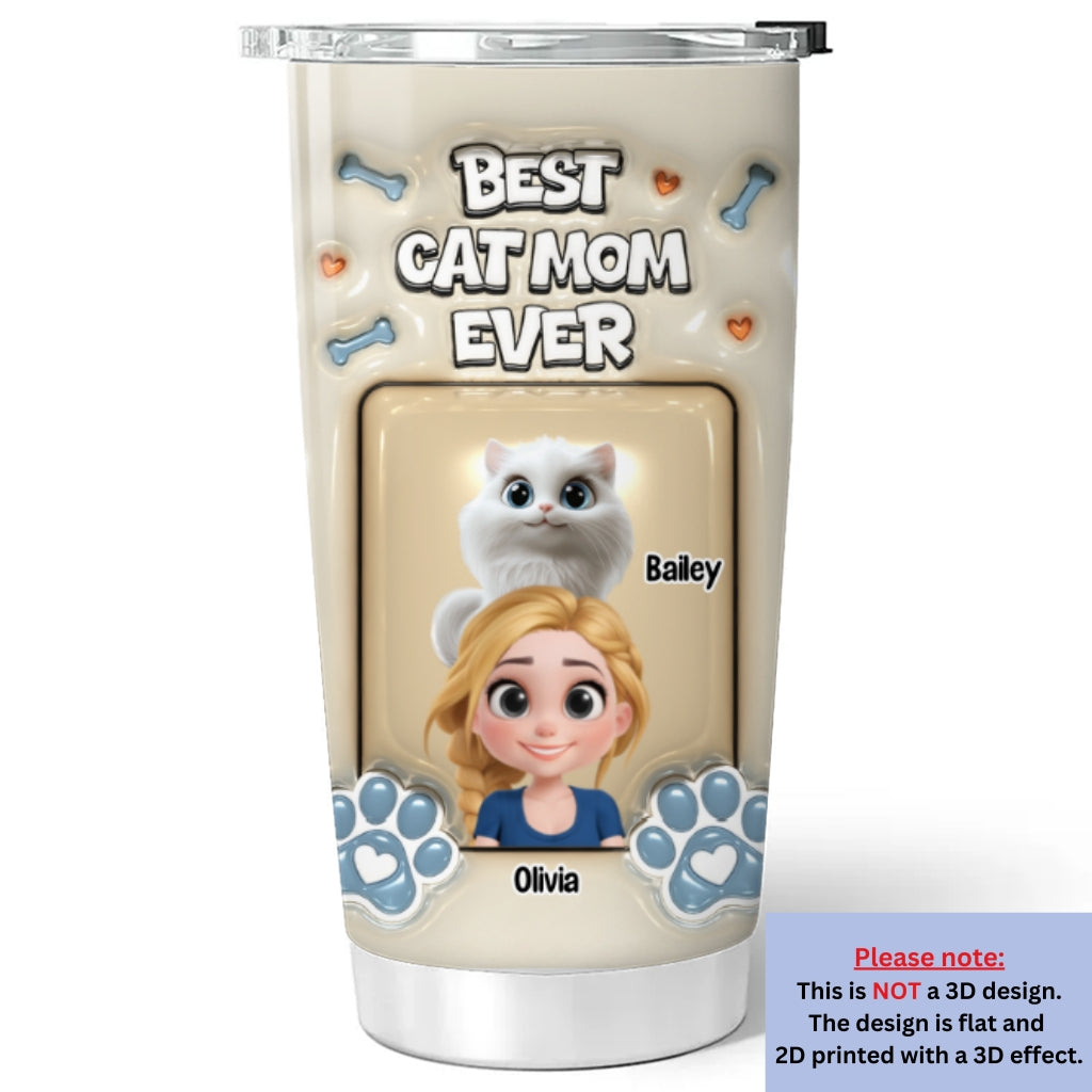 Custom Mother's day Birthday Gifts For Cat Mom, Cat Lovers • Proud Lovely Cat Mom - Personalized 3D Inflated Effect Tumbler