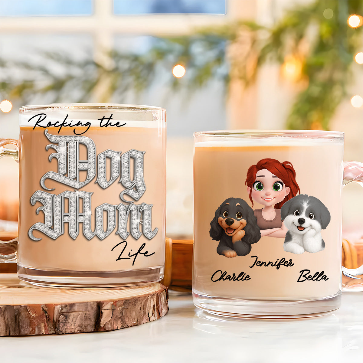 Custom Christmas Birthday Gifts For Dog Mom, Dog Lovers • Rocking My Way - Personalized 3D Effect Glass Mug
