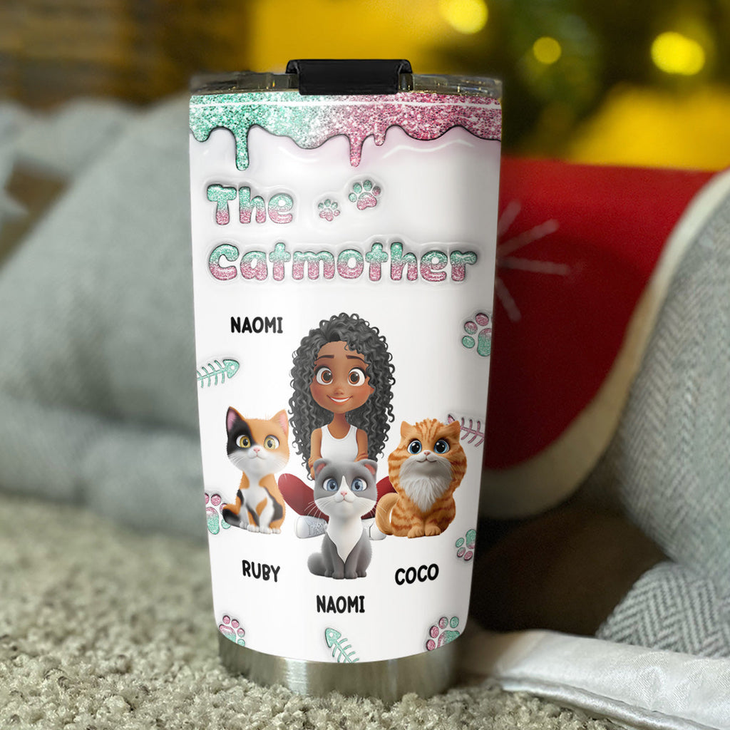 Custom Christmas Birthday Gifts For Cat Mom, Cat Lovers • The Catmother Ver 2 - Personalized 3D Inflated Effect Tumbler
