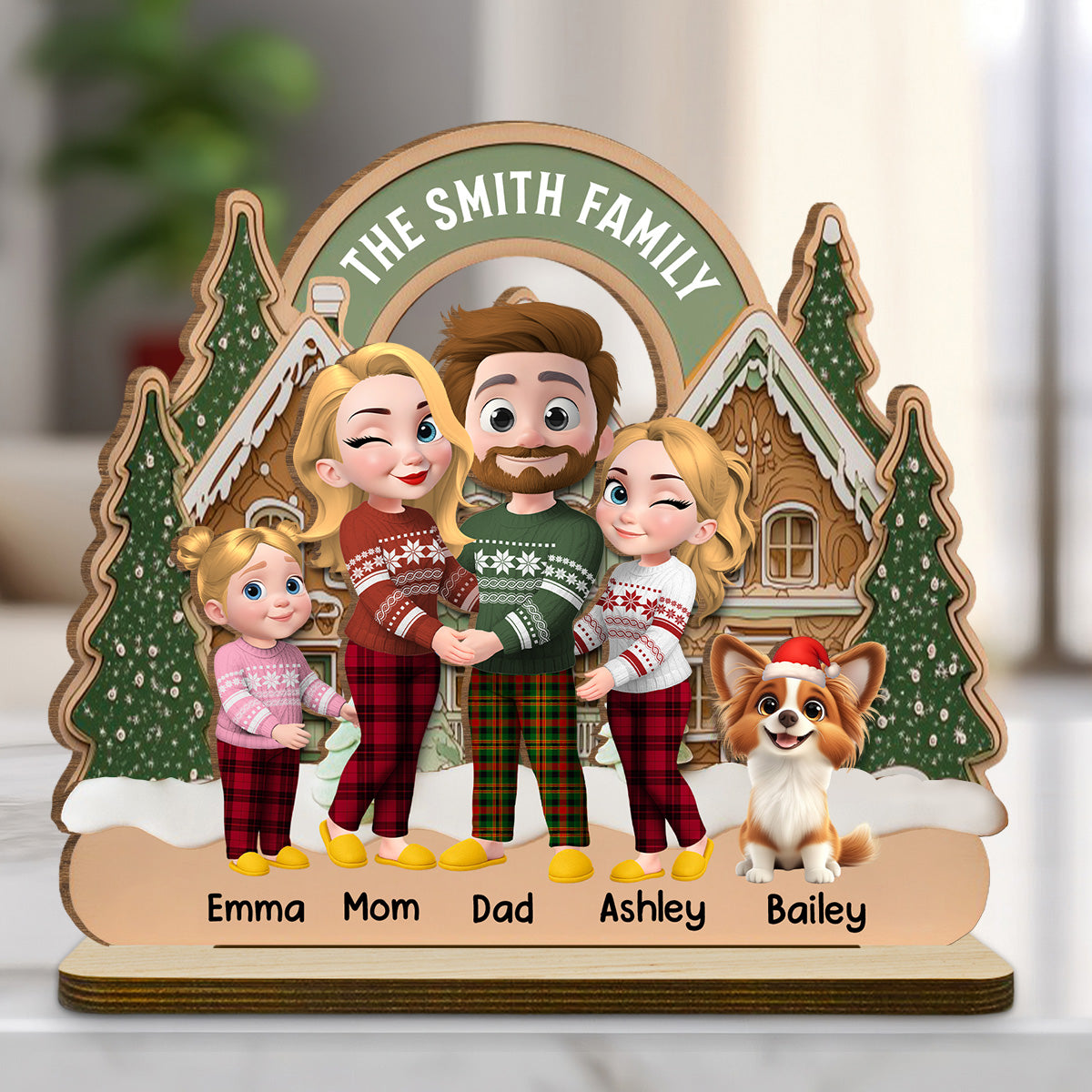 Family Always Together Merry Christmas - Personalized 2-Layer Wood Plaque With Flat Base
