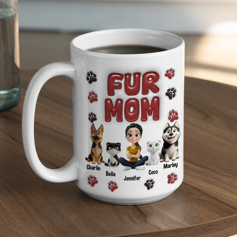 Custom Christmas Birthday Gifts For Dog Mom, Dog Lovers • Lovely Fur Mama - Personalized 3D Inflated Effect Mug