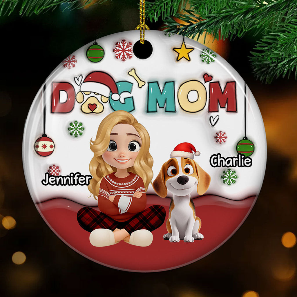 Custom Christmas Decor Home Birthday Gifts For Dog Mom, Dog Lovers • Happy Holiday With My Lovely Dog - Personalized 3D Inflated Effect Ceramic Ornament