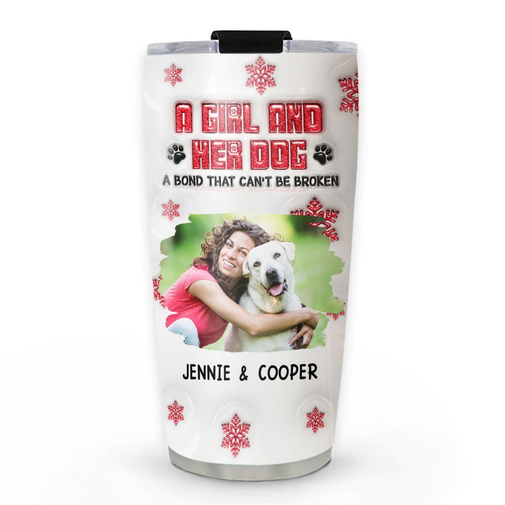 Custom Photo Christmas Birthday Gifts For Dog Mom, Dog Lovers • No Space Between Us Photo - Personalized 3D Inflated Effect Tumbler