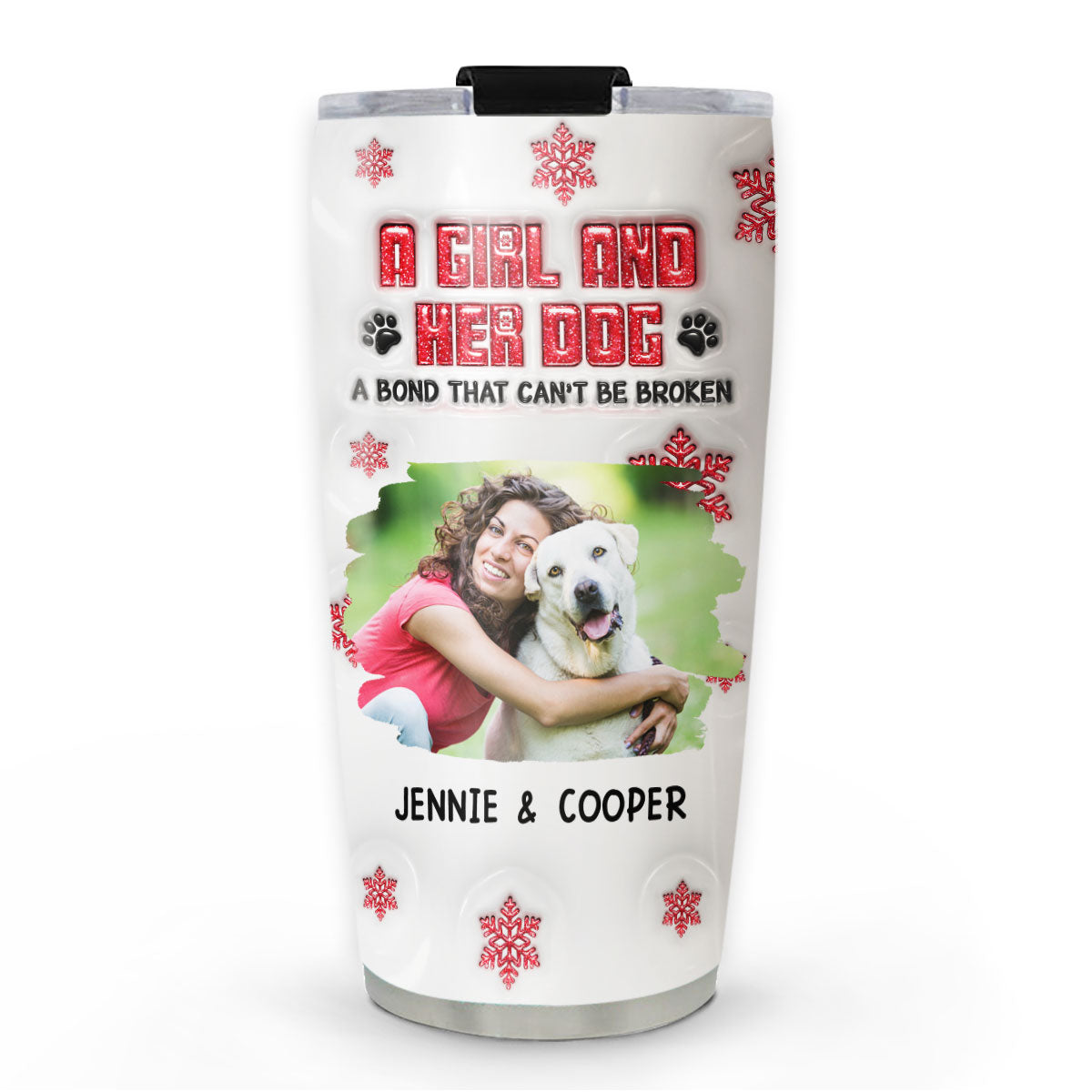 Custom Photo Christmas Birthday Gifts For Dog Mom, Dog Lovers • No Space Between Us Photo - Personalized 3D Inflated Effect Tumbler