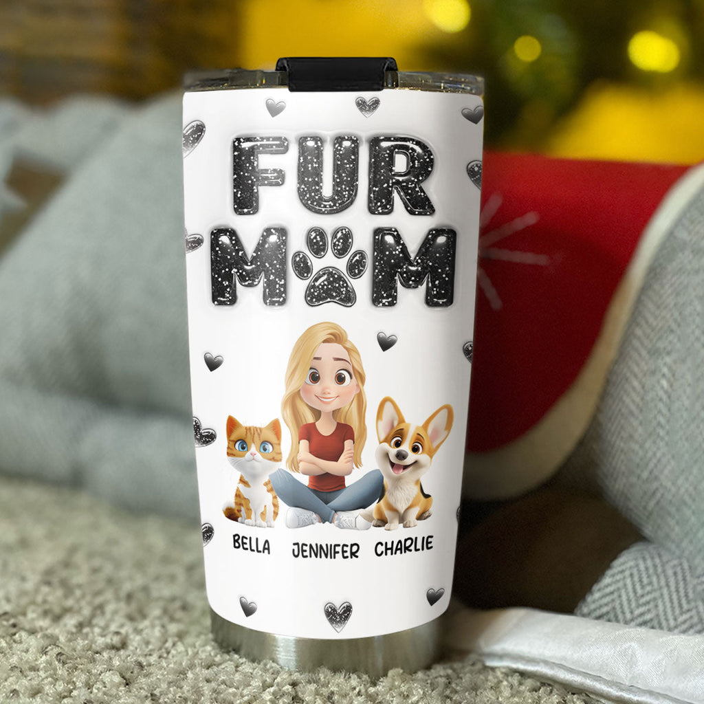 Custom Christmas Birthday Gifts For Pet Mom, Pet Lovers • Adore Fur Babies - Personalized 3D Inflated Effect Tumbler