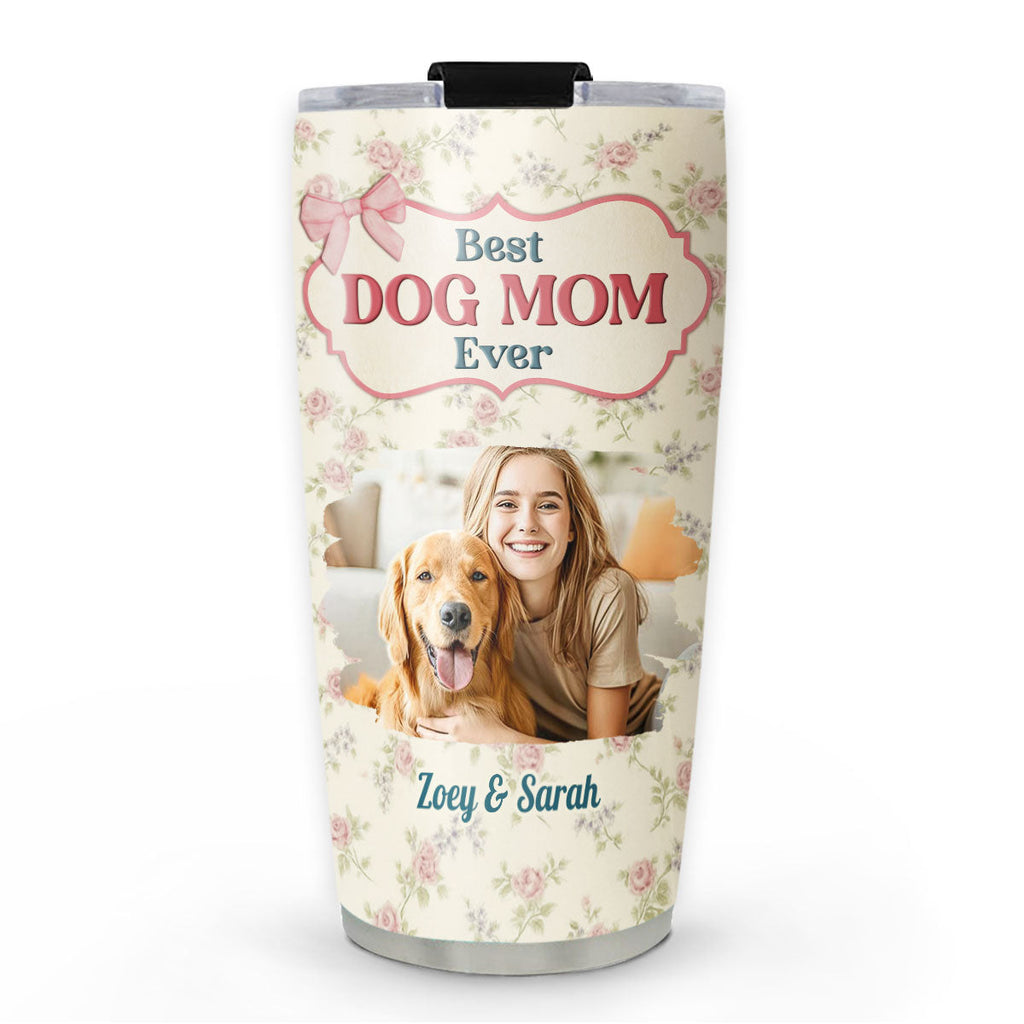 Custom Photo Christmas Birthday Gifts For Dog Mom, Dog Lovers • Coquette Floral Photo - Personalized Tumbler