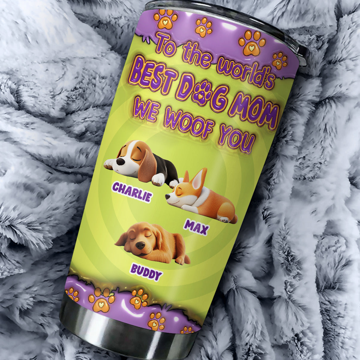 Custom Mother's day Birthday Gifts For Dog Mom, Dog Lovers • To The World Best Dog Mom - Personalized 3D Inflated Effect Tumbler