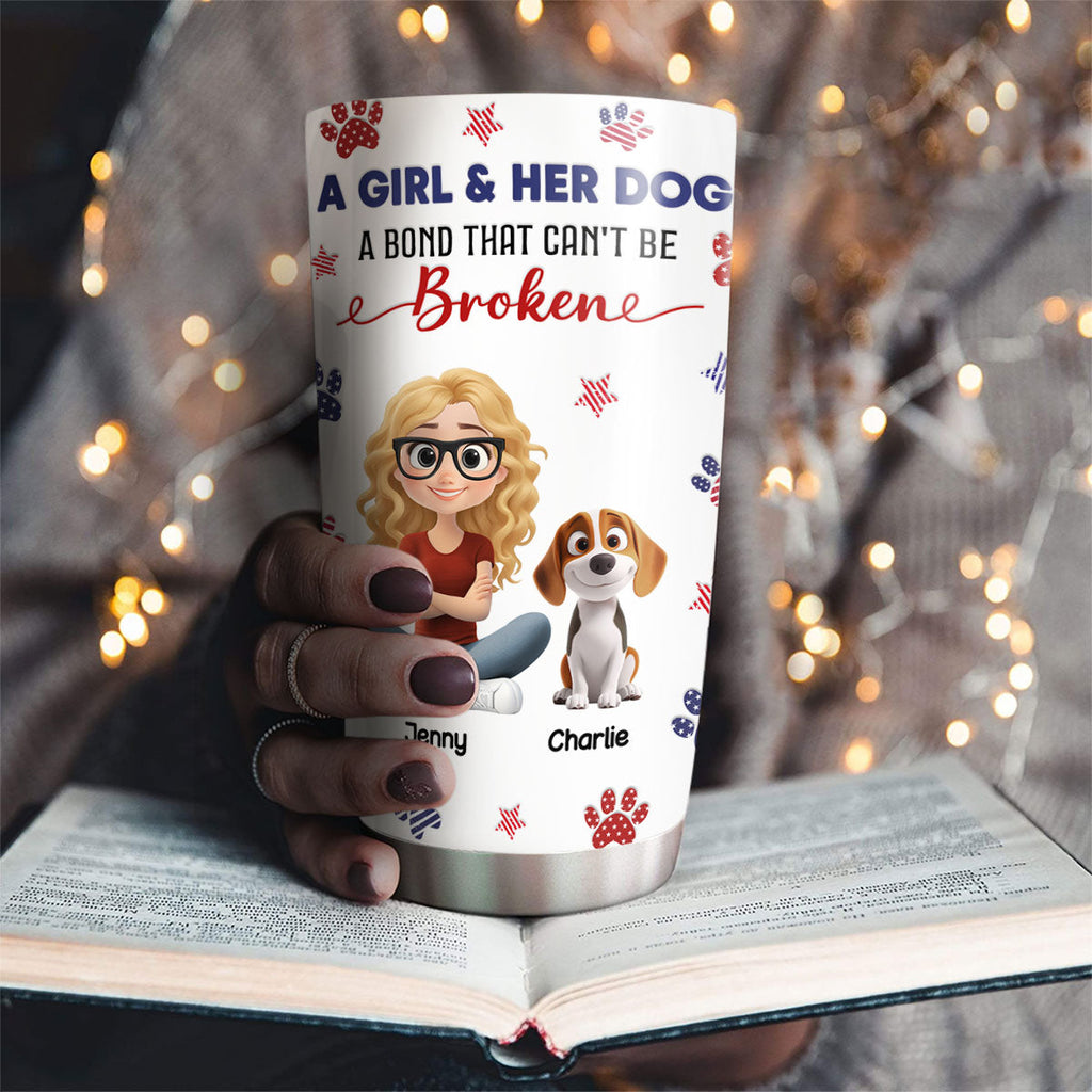 Custom Christmas Birthday Gifts For Dog Mom, Dog Lovers • American Girl And Her Dog - Personalized 3D Inflated Effect Tumbler